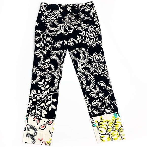 ZARA Printed Ankle Pants | Black Cream Tropical Floral | 97% Cotton Stretch | 2 - Picture 4 of 14